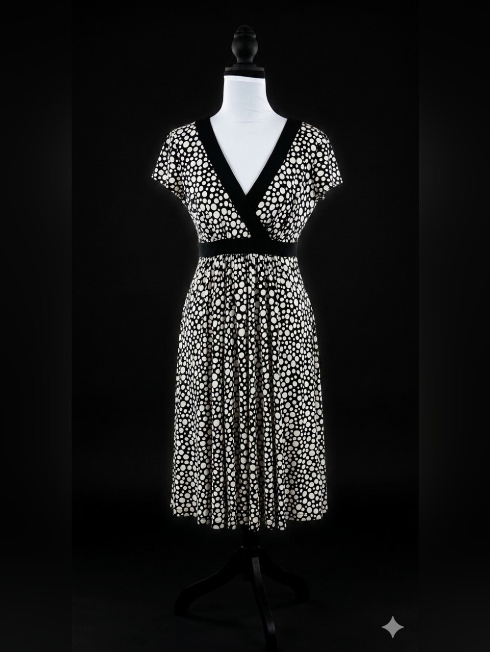Maggy London Black & White Polka Dot Midi Wrap Dress